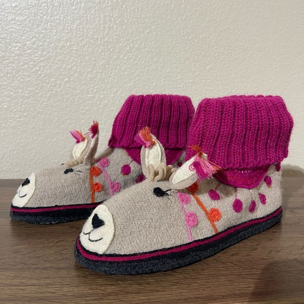 Garnet Hill Kids Animal Slippers - Pink and Cream